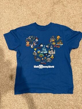 Disney Blue Mickey Icon Collage Short Sleeve Tee LG fits like MD Womens